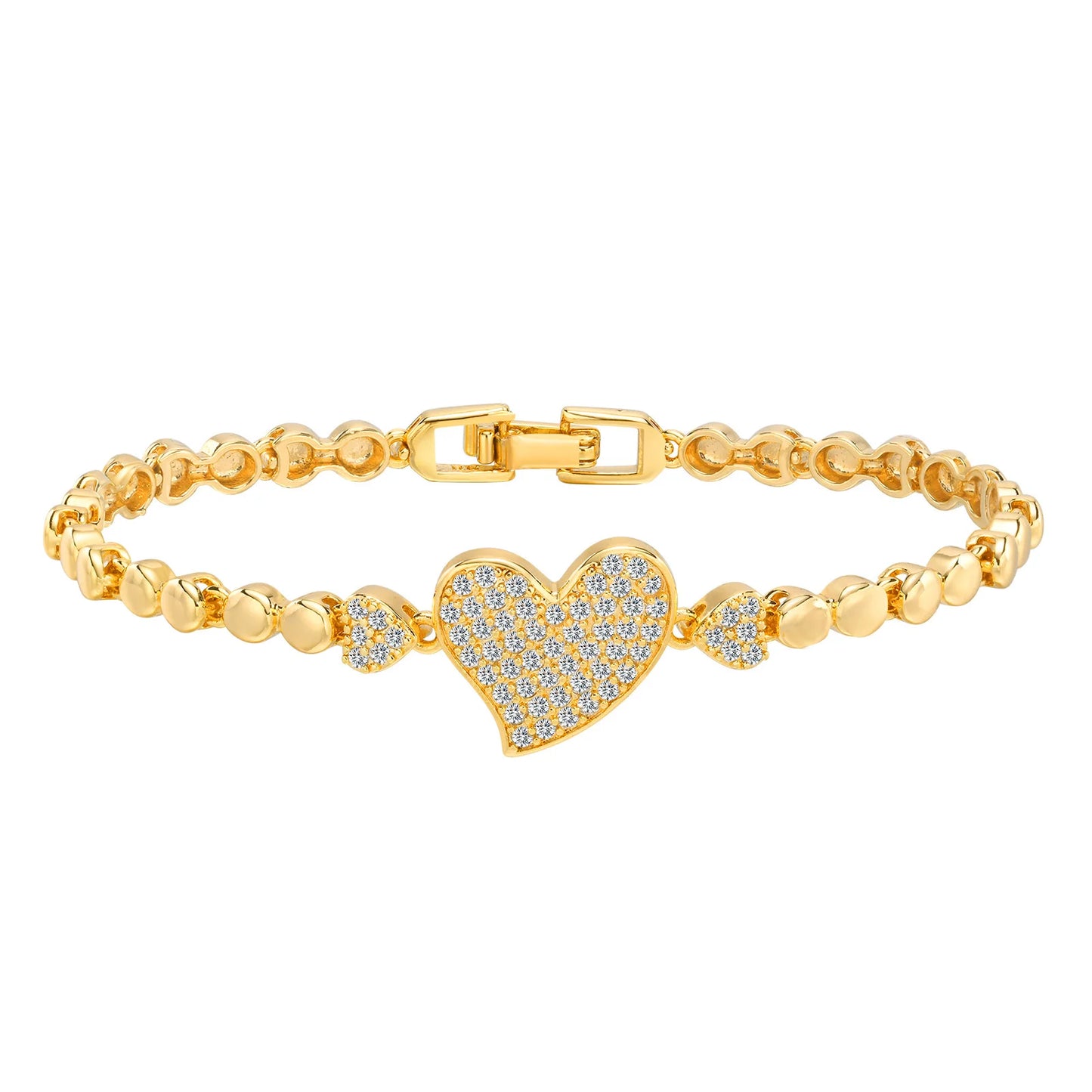 CZ Stone Heart Animal Charm Cuban Chain Link Wristband