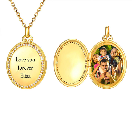 CZ Stones Oval Shaped Image Picture Frame Lockets